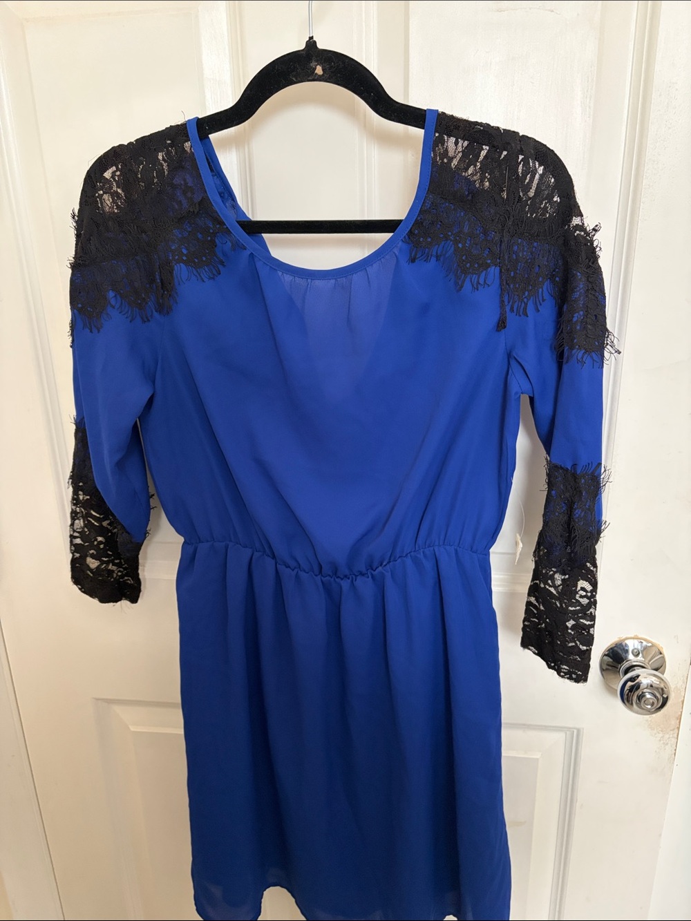 Charlies Royal Blue Dress with Black Lace Trim